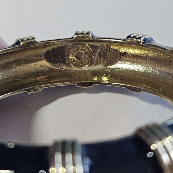 **Final Sale** J Crew Clamp Bangle Bamboo Look Blueberry Enamel Gold Tone Hinge - Picture 8 of 11